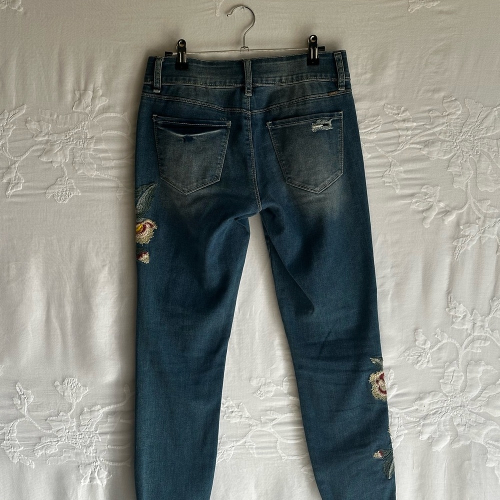 YMI Distressed Blue Jeans with Floral Embroidery,Distressed,Boho Style - Picture 11 of 12